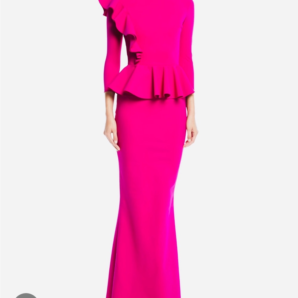Stunning Chiara Boni La Petite Dinara hot pink peplum gown